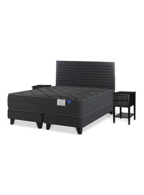 Cama Europea 2 Plazas Black Base Dividida Gris Respaldo + Veladores