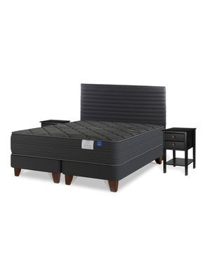 Cama Europea King Black Base Dividida Veladores + Respaldo