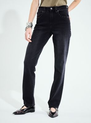 Jeans Slim Fit Tiro Medio con Detalle de Tachas