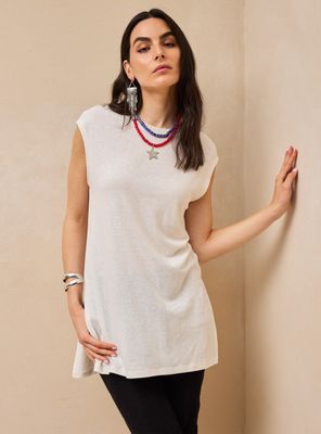 Polera Rib en Cuello y Abertura en Costados