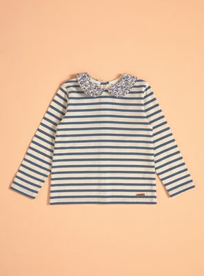 Polera Rayas Cuello Bobo Estampado Niña