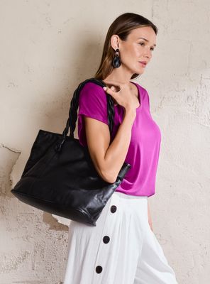 Cartera Mango Trenzado de Cuero