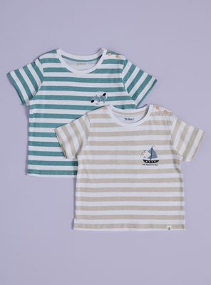 Polera Bipack Polera Rayada con Diseño Marino