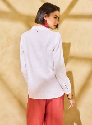 Imagen 2 del producto Blusa Lino Escote en V Abotonadura Delantera