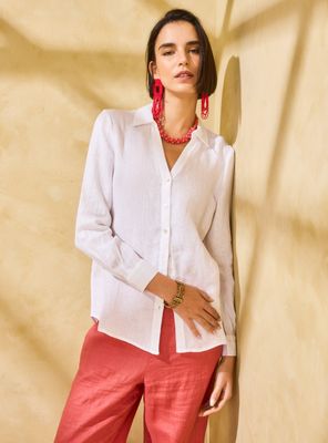 Imagen 1 del producto Blusa Lino Escote en V Abotonadura Delantera