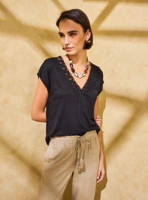 Polera sin Manga Macramé en Escote