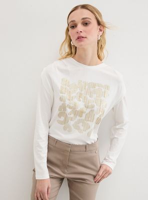 Polera Focalizada Manga Larga con Escote Redondo Print