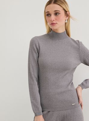 Polera Tejida Manga Larga Cuello Alto Básico