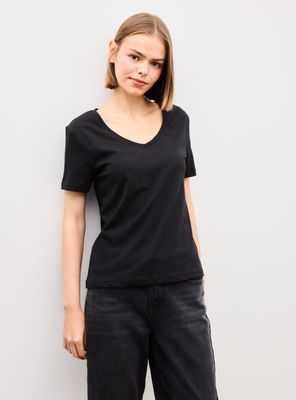 Polera Manga Corta Básica Cuello V Color