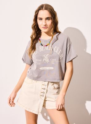 Polera Tipo Boxy Estampado Frontal