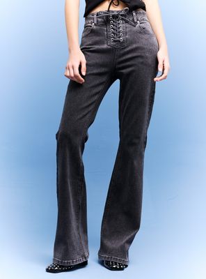 Jeans Flare Tiro Bajo Bragueta Amarras