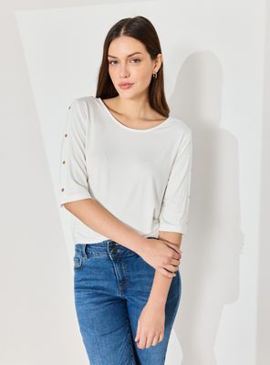 Polera Básica Manga Tres Cuartos y Botones