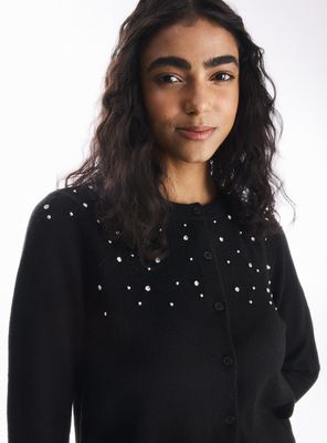 Chaleco Cárdigan Abotonado Aplicación Joyas