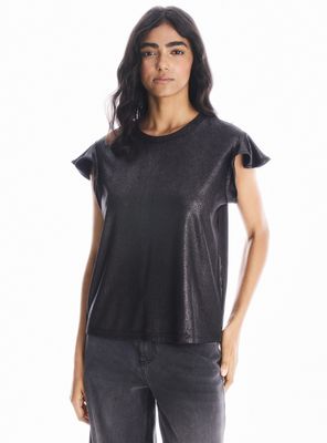 Polera Manga Vuelos Aplicación Folia Metalizada