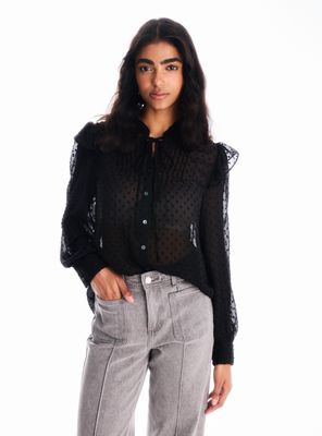 Blusa Manga Abullonada con Vuelos Plumeti