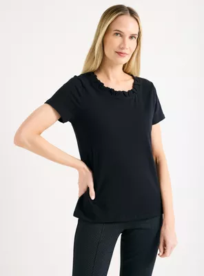 Polera con Aplicación y Brillos en Escote Manga Codo