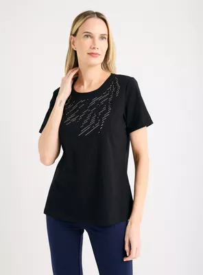 Polera Manga Codo con Estampado Strass