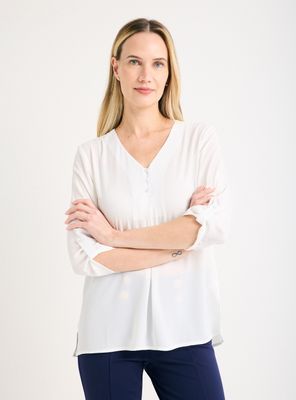 Blusa Escote en V con Manga Recogidas