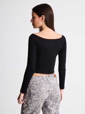 Imagen 2 del producto Polera Manga Larga Cuello Bardot y Lazos