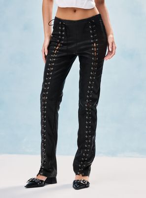 Pantalón con Amarras Efecto Piel