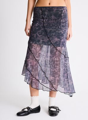 Falda de Malla Asimétrica Estampada