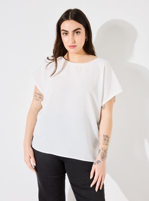 Polera Mix Telas Aplicación en Escote Curvy
