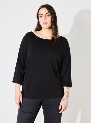 Polera Sólida Manga Murciélago Escote Redondo Curvy
