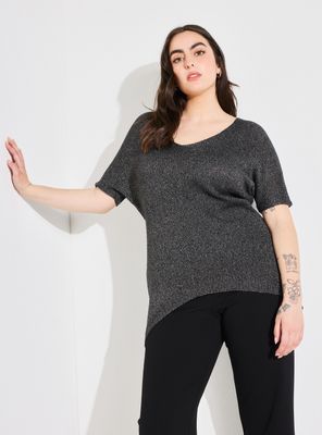 Sweater Escote V Manga Corta Tejido Metalizado Curvy
