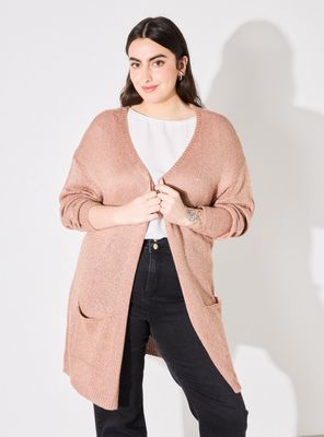 Chaleco Cárdigan Metalizado con Bolsillos Talla Curvy