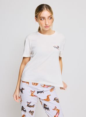 Pijama Polera Bordado Pantalón Full Estampado