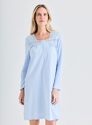 Camisa de Dormir Lisa con Detalles en Broderie