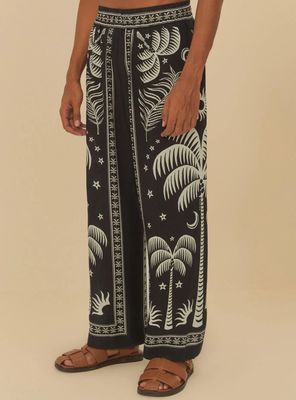 Pantalón Recto Estampado Palmera