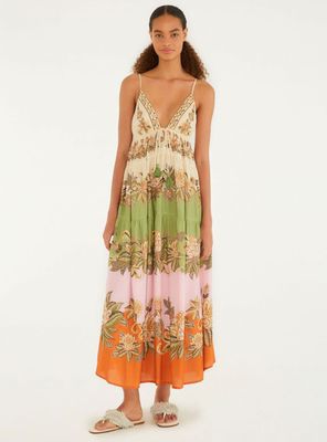 Vestido Largo Escote V Estampado Floral