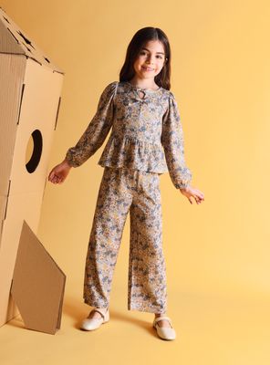 Conjunto Blusa Doble Moñito y Pantalón Estampado