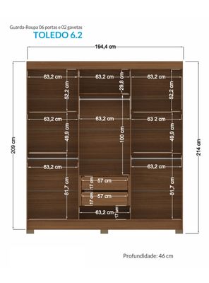 Imagen 2 del producto Clóset Toledo 6 Puertas 2 Cajones