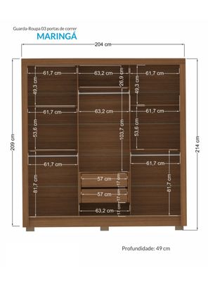 Imagen 2 del producto Clóset Maringa 3 Puertas 2 Cajones con Espejo