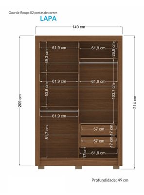 Imagen 2 del producto Clóset Lapa 2 Puertas 2 Cajones con Espejo