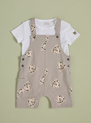 Conjunto Jardinera Estampada y Body con Detalle en Manga