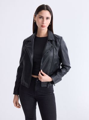 Chaqueta Simil Cuero Cierre Cruzado