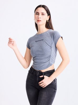 Polera Lavada Manga Raglan y Fruncido