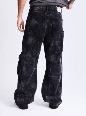 Imagen 2 del producto Jeans Ed Hardy Ancho Manchado Bolsillos Cargo Relaxed Fit