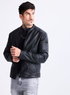 Chaqueta Biker Cuello Mao, Acolchado Diamante