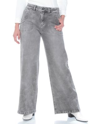 Jeans Cargo Wide Leg Tiro Pretina Botón Costadillo