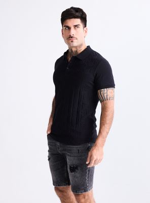 Polera Cuello Polo Tela con Patrón de Marca