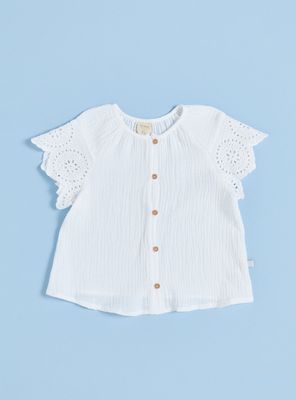 Blusa con Botones Delanteros y Mangas con Broderie