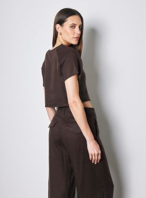 Imagen 2 del producto Blusa Lino Manga Corta Escote V con Botones