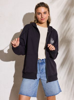 Polerón Zipper con Estampado en Pecho y Espalda