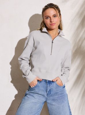 Polerón Hombro Caído Half Zipper