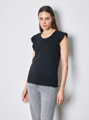 Polera Manga Corta Volantes Escote Redondo