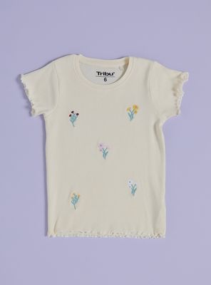Polera Rib Bordado Flores
